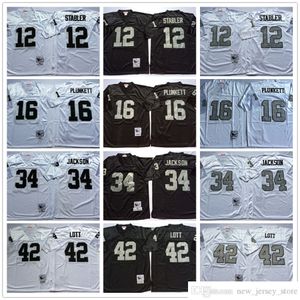 NCAA Throwback 34 Maglie da calcio Bo Jackson Retro Stitch 12 Ken Stabler 16 Jim Plunkett 42 Ronnie Lott Jersey College Nero Argento Bianco