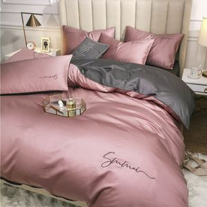 60s Long-Heple Bomullsängar Set Egyptisk Fast Färg Broderi Bed Set Duvet Cover Bed Sheet Sprid Fit Sheet Bed Set CX220317