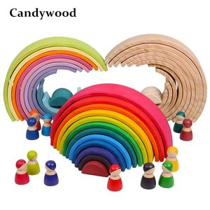 Bambino grande arcobaleno impilabile impilabile bambole Waldorf giochi per bambini creativi blocchi di costruzione Montessori giocattolo educativo in legno per bambini 220715