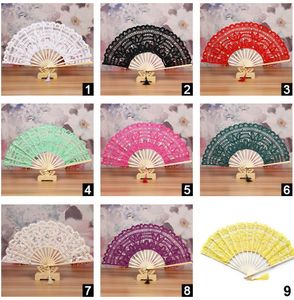 Party Supplies Folding Wood Lace-Fan Handgjorda bomullsspets bambufläkthandhållna fans för cosplaydans rekvisita bröllopspresent SN4551