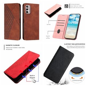 Kub läderplånbokfodral för Samsung A23 A33 5G A53 A73 A03S SONY XPERIA 1 5 10 III Skin Känsla Diamond Grain Card -spårhållare Flip Cover Suck Magnet Stängning Pouch