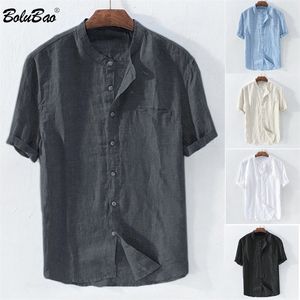 Bolubao Summer Mens Shortsleeeved Camiseta Algodão e linho LED Casual Tshirt Breathable Camiseta Male 220615