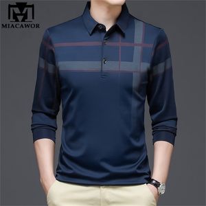 Märke Plaid Polo T-shirts Män Vår Höst Långärmad Tee Shirts Homme Slim Fit Koreansk Casual Camisa Polos T1068 220402