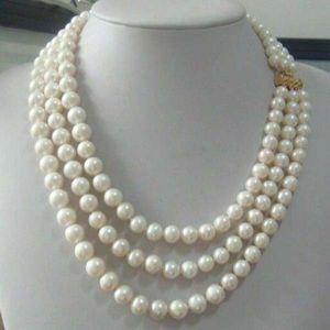 Triple Strands 8-9mm Real Australian South Sea White Pearl Necklace 18 