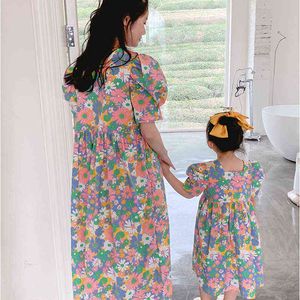 Floral Mother Daughter Dresses Summer Loose Long Dress Family Matching Outfits Women Girls Dress Clothes Vestido Madre E Hija