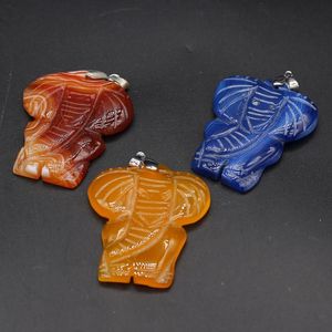 Pendant Necklaces Natural Agates Cute Eleplant Stone Chrams For Making DIY Jewerly Necklace Accessories 40x58mmPendant