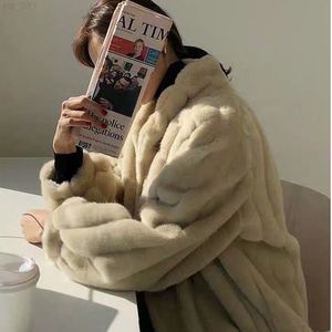 Autumn and Winter Coat New Imitation Mink Fur Coat Women's Medium och Long Stand Collar Korean version Löst och varm T220716