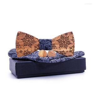 Bow Ties Sitonjwly Mens Handkerchief Wood Cufflinks Wooden Tie Set Wedding Snowflake Print Gravatas Bowtie For Christmas GiftBow Emel22