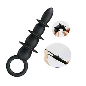 Nxy Anal Toys Male Black Silicone Beads Orgasms Butt Plug Sex Products for Women Ass with Pull Ring Anus Prostate Massager Beginners 220420