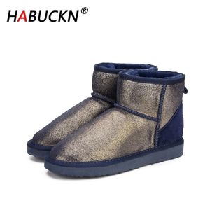 Habuckn New Fashion Snow 100% подлинная кожаная женщина теплые водонепроницаемые зимние ботинки 201028
