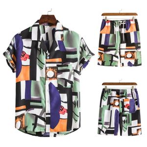 Mäns Tracksuits 2022 Strandstil Män Sätter Holiday Kläder Trycktskjorta + Shorts Sommar Elastisk Midja Hawaii 2 Piece Set