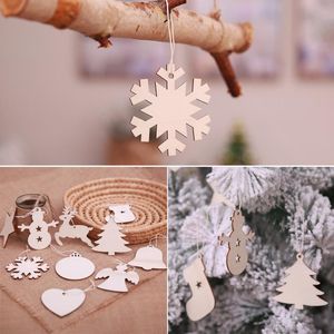 Christmas Decorations set Hanging Ornaments Wood Tree Angel Elk Boots Star Heart Snowflake Bell Snowman Art Craft Party Pendant DropCh