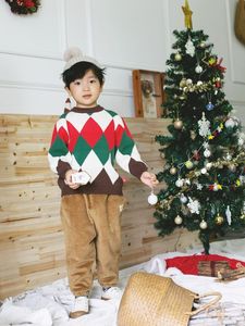 Meninos criança argyle padrão raglan manga camisola ela