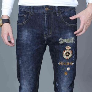 and Autumn Winter Jeans Men's High-end Embroidery Light Luxury Fashion Brand Youth Elastic Slim Fit Pants Thick