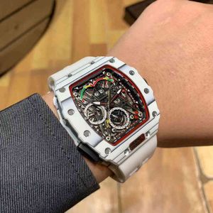 uxury watch Date Wine Barrel Leisure Business Richa Watches 50-03 Automatic Mechanical Millers Carbon Fiber White Tape Mens Wristwatches Clock Gmt Reloj