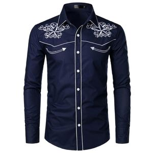 Men's Casual Shirts 2022 Spring Embroidered American Retro Western Style Jeans Go Shopping And Work Mens Fashion Clothing Trends