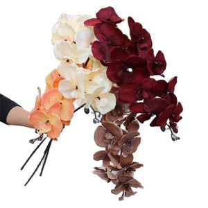 One Artificial Butterfly Orchids Flower Branch Faux 9 Heads Silk Phalaenopsis Stem for Wedding Centerpieces Floral Arrangement