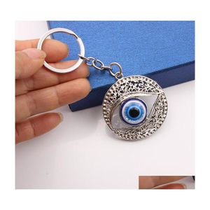 Kluczowe pierścienie modne biżuteria Turkish Symbol Zły oko pierścień vintage niebieski brelok do upuszczenia Dhofs