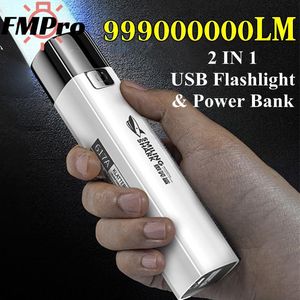 Bärbar 2 i 1 9990000LM Ultra Bright G3 Tactical LED -ficklampan Torch Power Bank för utomhusbelysning 3 -lägen med USB -kabel