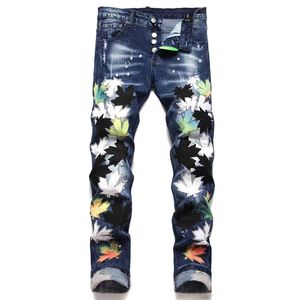 Mode m￤n jeans avslappnad fit stretchkl￤der designer byxor mens smala denim rak cyklist h￥l hip hop m￤ns jean svart plus storlek