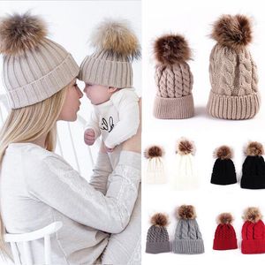 Kapaklar şapkalar citgeett moda seti anne anne bebek örgü pom bobble şapka çocuk kızlar 220823