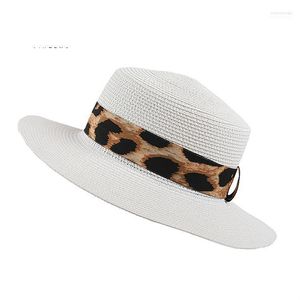 Feanie/caveira Caps Spring e verão Viagem de lazer tecida tecido ao ar livre Sun Shade Leopard Print grande chapéu de palha chur22