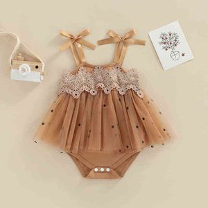 Baby Girls Summer Rompers Migne NOUVEAU CONSUCHE CONSUSSION LES MANDES SULICES SULLESSE SUL LACE CROCHET TIVE-UP ROMPERS JUMPS ACTIONS FLORAL TULLE ROBLE G220510