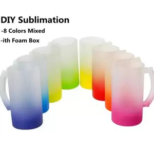 8 Ombre-Farben, Sublimation, mattiert, 473 ml, Glasbecher mit Farbverlauf, Bodenrohlinge, Wärmeübertragungsdruck, transparente Whisky-Wasserflasche, DIY-Becher C0523S06