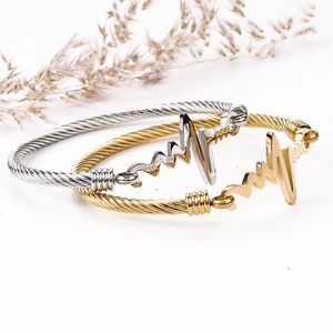 Bangle ECG braccialetto di design Femminile Trend 18k Gold Titanium Steel Inspirational Heart Rate Bracciali Designer Cable Hand Jewelry