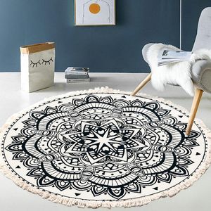 Carpets Tassel Round Carpet Retro BOHO Style Cotton Linen Rug Living Room Home Decor INS Nordic Floor Mat Bathroom Bedroom CarpetsCarpets