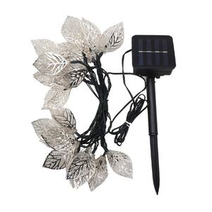 Solar Christmas Light Iron Tree Ornament Rose Gold Metal Leaf String Light Party Decoration Lights