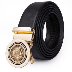 Belts Tiger Buckle Belt For Men Genuine Leather Gold Automatic Ratchet Waist Strap Black No Holes Gift Father Husband