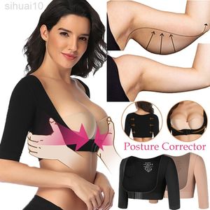 Shaper do braço pós -cirúrgica de mangas de compressão de compressão Corretas de poros Shapewear para mulheres Slimming Colet L220802