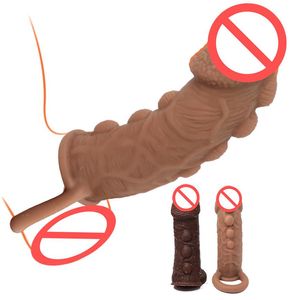 Wholesale Latest Silicone Penis Enlargement Sleeve With Grain Extender Cock Extension Enhancer Male Reusable Delay Gonobolia Ring Adult Men 235V