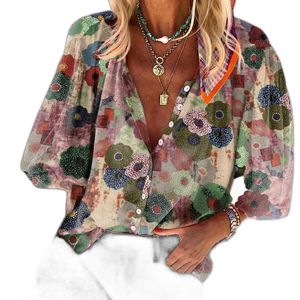 Women's Blouses & Shirts Half Sleeve Women Blouse 2022 Shirt Top Flower Print Breathable Stand Collar Buttons Closure Summer StreetwearWomen