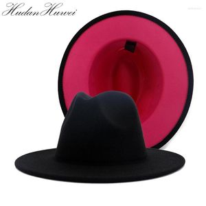 Розовая красная лоскутная рука черная шляпа Широкая шерстяная шерсть