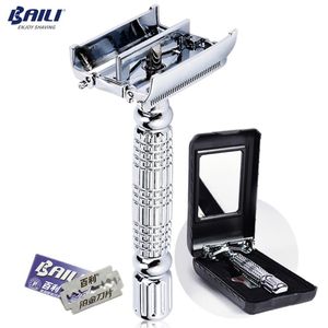 Fashion Stainless Manual Safety Blade Razor Double Edge Shaver Beard Shaving for Men with Mirror Case 6 Blades BD179224a