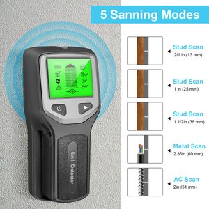 5 In 1 Borchie Metal Detector Wall Scanner AC Wood Finder Cavo Fili Profondità Tracker Scatola elettrica Finder Rilevatore a parete Tester