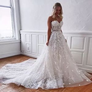 Abiti da sposa in tulle di pizzo romantico Sexy Sweetheart Backless 3D Appliques Paillettes Abiti da sposa Boho Long Summer Beach Plus Size BC14116