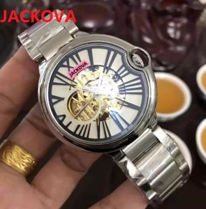 Orologio meccanico automatico da uomo da 42 mm Orologi da polso in zaffiro ceramico completamente in acciaio inossidabile Orologi in vetro zaffiro con scheletro cavo super luminoso resistente ai graffi