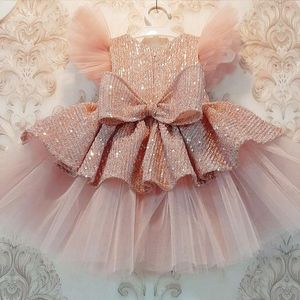 Girl's Dresses Christmas Sequin Cake Double Baby Girl Dress 1 Year Birthday Born Party Wedding Vestidos Dope Clothesgirl's