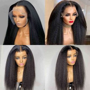 Natural Soft Black Yaki Straight Hair Wig for Women Line Kinky Long Afro Heat Resistant Fiber 220622