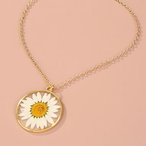 Hänghalsband transparent torkad blomma daisy bibe harts halsband för kvinnor guld färgkedja mode smycken presentspendant