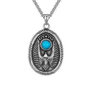 316L stainless steel eagle wings owl animal Necklaces & Pendants inlay turquoise silver retro antique design Locomotive tags men's and women's jewelry