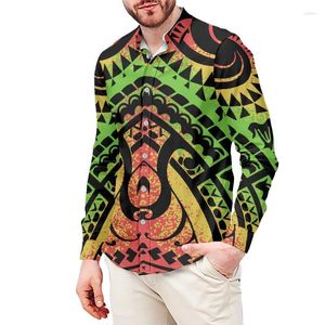 Men's Dress Shirts HYCOOL Drop 6xl Polynesian Tribal Printed For Men Gradient Design Samoan Long Sleeve Shirt Custom 2022