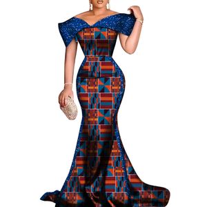 BintaRealWax New Custom African Evening Dresses for Women Bazin Dashiki African Print Cotton ladies Mermaid Party Dress WY8681