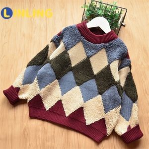 Linling Kids colorido suéter pulôver moda outono em forma de diamante girl sweater girl sweater fofo estilo britânico v336 lj201128