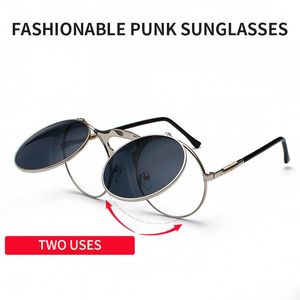 Sunglasses Retro Women Metal Steampunk Flip Men Driver Eyeglasses Round Ladies' Glasses Male Shades Gafas De Sol HombreSunglasses
