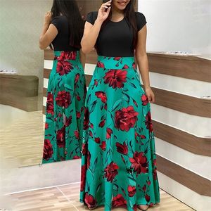 Plus Size Women's Summer Print Syming Flower Long Banket Dress Bodycon Dress Elegant Sexig Woman Super Long Dress 220527