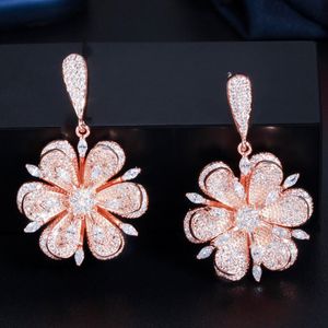 Charm luxury flower earring designer for woman gfit party White AAA Cubic Zirconia South American Copper Bride Wedding Engagement Women Earrings Fashion Size 3.4cm